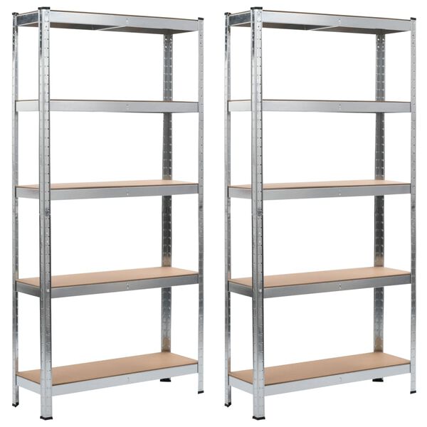 vidaXL Storage Shelves 2 pcs Silver 90x30x180 cm Steel and MDF
