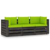 vidaXL 3-Seater Garden Sofa with Cushions Grey Impregnated Wood