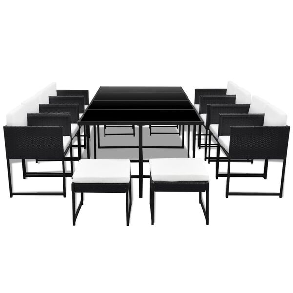 vidaXL 13 Piece Outdoor Dining Set with Cushions Poly Rattan Black