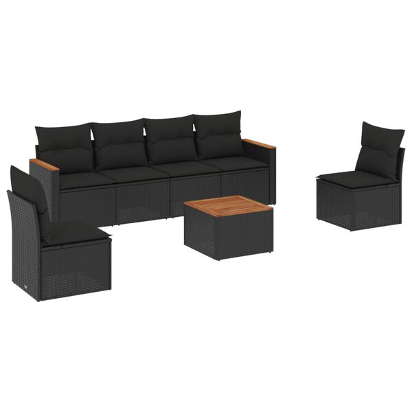 vidaXL 7 Piece Garden Sofa Set with Cushions Black Poly Rattan