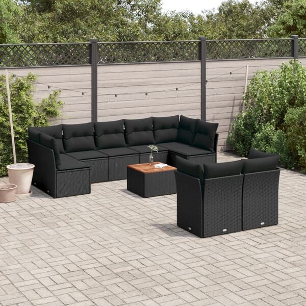 vidaXL 10 Piece Garden Sofa Set with Cushions Black Poly Rattan