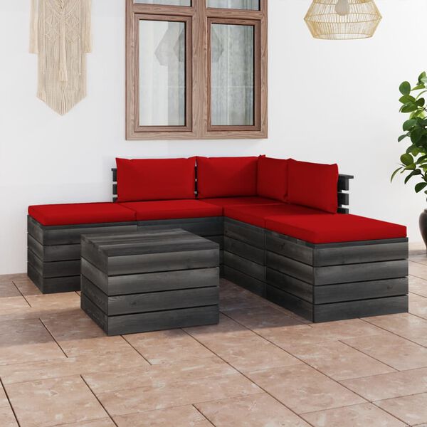 vidaXL 6 Piece Garden Pallet Lounge Set with Cushions Solid Pinewood
