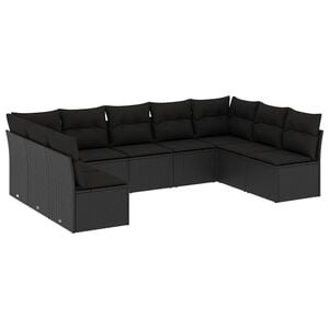 vidaXL 9 Piece Garden Sofa Set with Cushions Black Poly Rattan