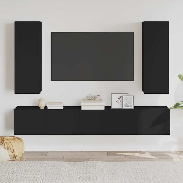 vidaXL 5 Piece TV Cabinet Set Black Engineered Wood