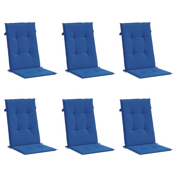 vidaXL Garden Highback Chair Cushions 6 pcs Royal Blue 120x50x3 cm Fabric