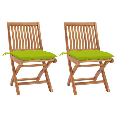 vidaXL Garden Chairs 2 pcs with Bright Green Cushions Solid Teak Wood
