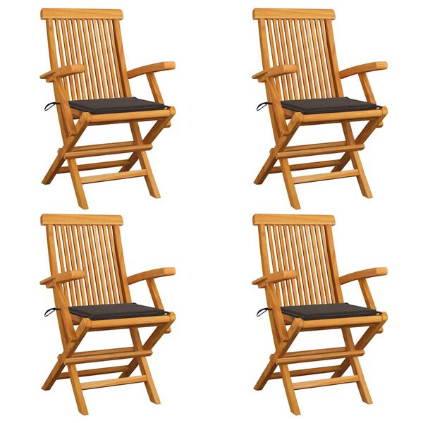 vidaXL Garden Chairs with Taupe Cushions 4 pcs Solid Teak Wood