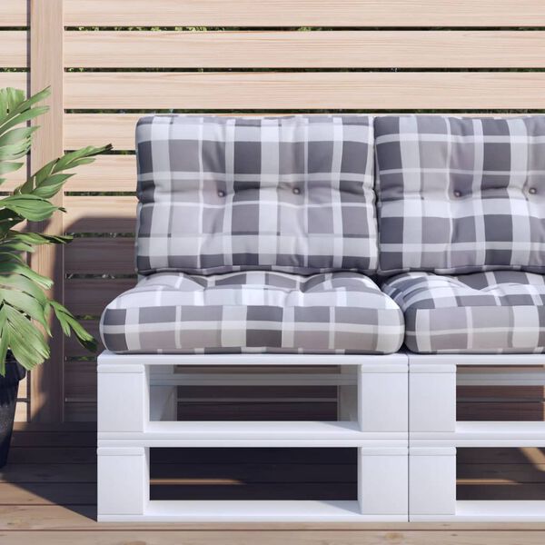 vidaXL Pallet Cushions 2 pcs Grey Check Pattern Fabric