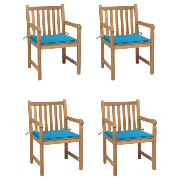 vidaXL Garden Chairs 4 pcs with Blue Cushions Solid Teak Wood