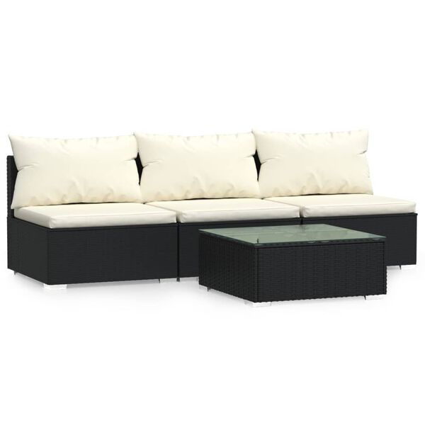 vidaXL 4 Piece Garden Lounge Set with Cushions Black Poly Rattan