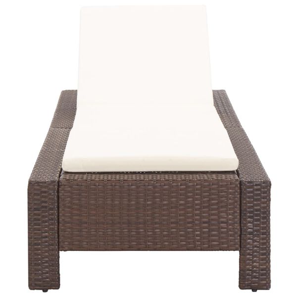 vidaXL Sunbed with Cushion Brown Poly Rattan