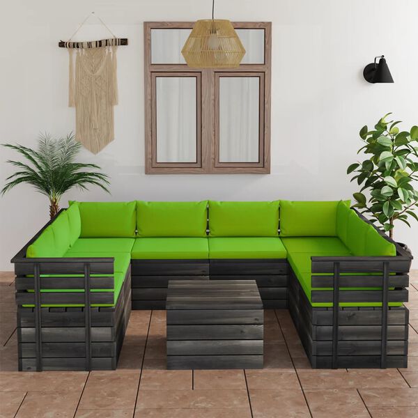 vidaXL 9 Piece Garden Pallet Lounge Set with Cushions Solid Pinewood