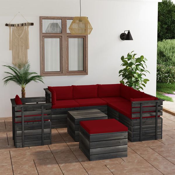 vidaXL 8 Piece Garden Pallet Lounge Set with Cushions Solid Pinewood