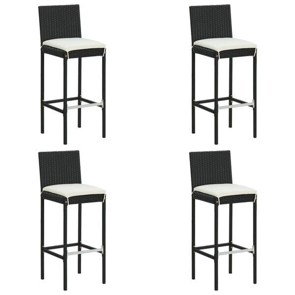 vidaXL Garden Bar Stools with Cushions 4 pcs Black Poly Rattan