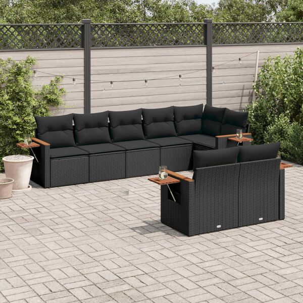 vidaXL 8 Piece Garden Sofa Set with Cushions Black Poly Rattan