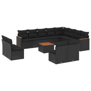 vidaXL 13 Piece Garden Sofa Set with Cushions Black Poly Rattan