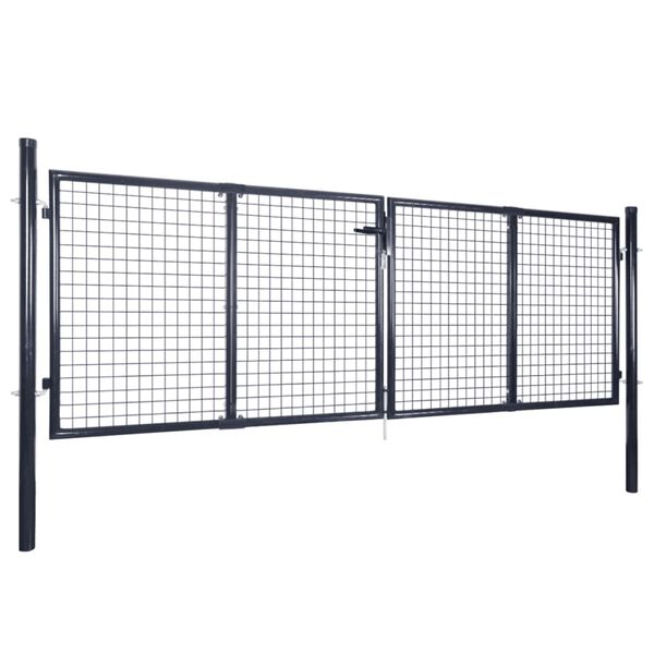 vidaXL Mesh Garden Gate Galvanised Steel 306x125 cm Grey