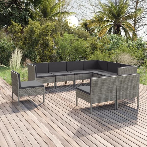 vidaXL 9 Piece Garden Lounge Set with Cushions Poly Rattan Grey