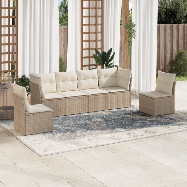 vidaXL 6 Piece Garden Sofa Set with Cushions Beige Poly Rattan