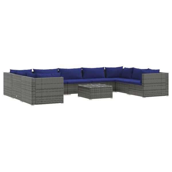 vidaXL 10 Piece Garden Lounge Set with Cushions Poly Rattan Grey