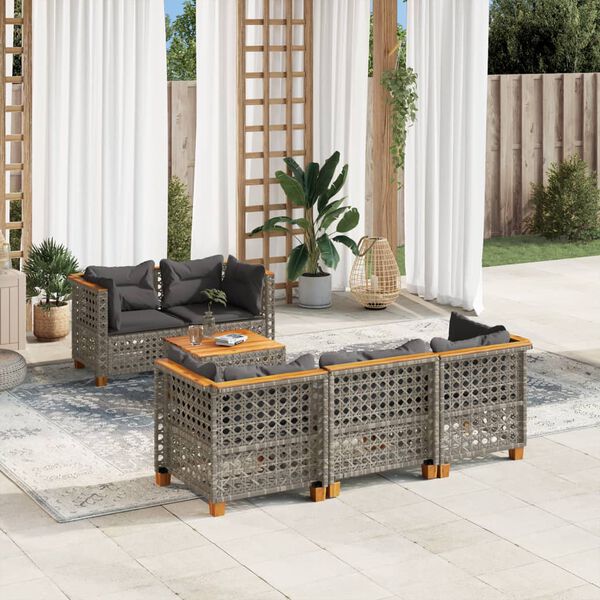 vidaXL 6 Piece Garden Sofa Set with Cushions Grey Poly Rattan