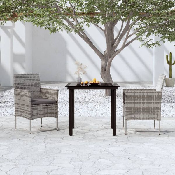 vidaXL 3 Piece Garden Dining Set with Cushions Grey and Black