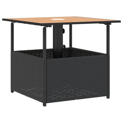 vidaXL Garden Table with Parasol Hole Black 55x55x46.5 cm Poly Rattan