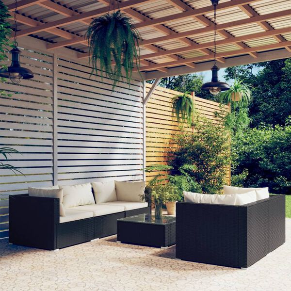 vidaXL 6 Piece Garden Lounge Set with Cushions Poly Rattan Black