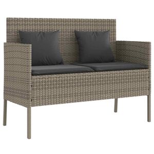 vidaXL Garden Bench with Cushions Grey Poly Rattan