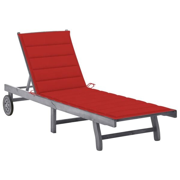 vidaXL Garden Sun Lounger with Cushion Grey Solid Acacia Wood