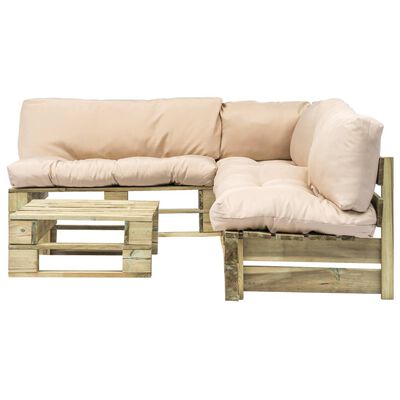 vidaXL 4 Piece Garden Lounge Set Pallets with Sand Cushions Wood