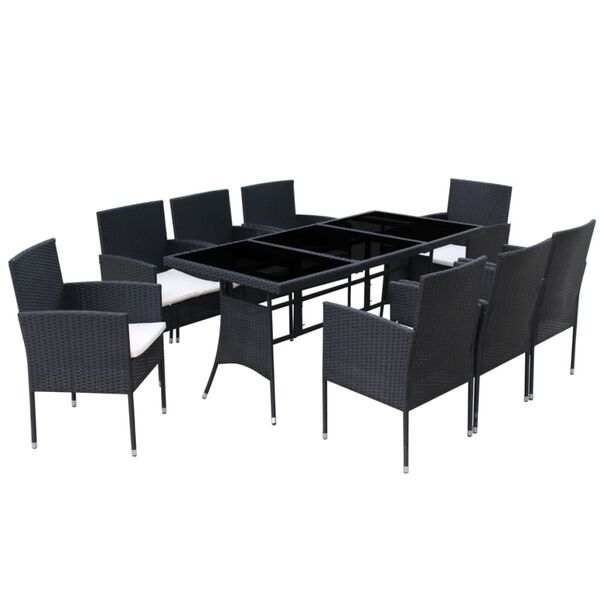 vidaXL 9 Piece Outdoor Dining Set with Cushions Poly Rattan Black