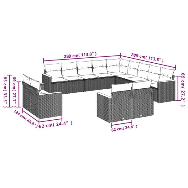 vidaXL 13 Piece Garden Sofa Set with Cushions Black Poly Rattan