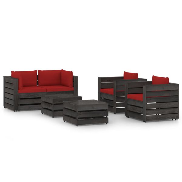vidaXL 6 Piece Garden Lounge Set with Cushions Grey Impregnated Wood