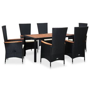 vidaXL Outdoor Dining Set | Black | PE Rattan | 7 Piece | Adjustable Armrests