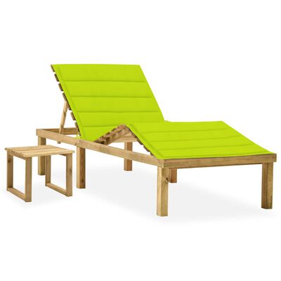 vidaXL Garden Sun Lounger with Table and Cushion Impregnated Pinewood