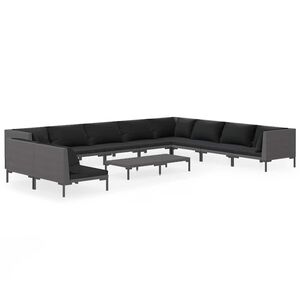 vidaXL 11 Piece Garden Lounge Set with Cushions Poly Rattan Dark Grey
