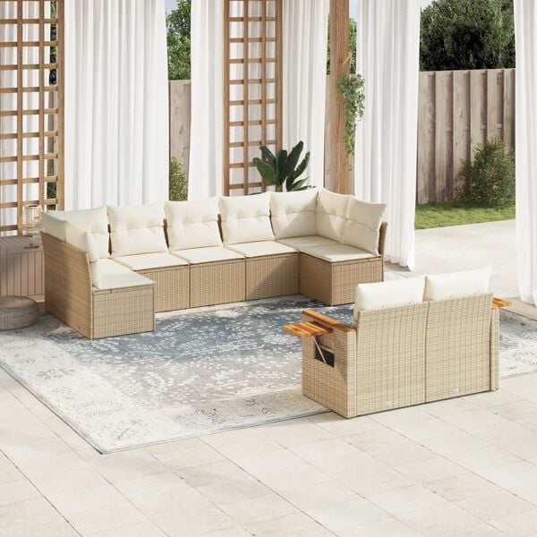 vidaXL 9 Piece Garden Sofa Set with Cushions Beige Poly Rattan