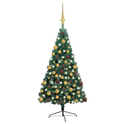 vidaXL Artificial Half Pre-lit Christmas Tree with Ball Set Green 180 cm