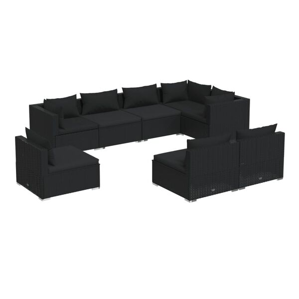 vidaXL 8 Piece Garden Lounge Set with Cushions Poly Rattan Black