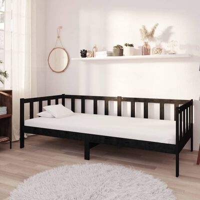 vidaXL Day Bed with Mattress 90x200 cm Black Solid Wood Pine