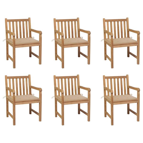 vidaXL Garden Chairs 6 pcs with Beige Cushions Solid Teak Wood