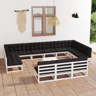 vidaXL 14 Piece Garden Lounge Set with Cushions White Solid Wood Pine