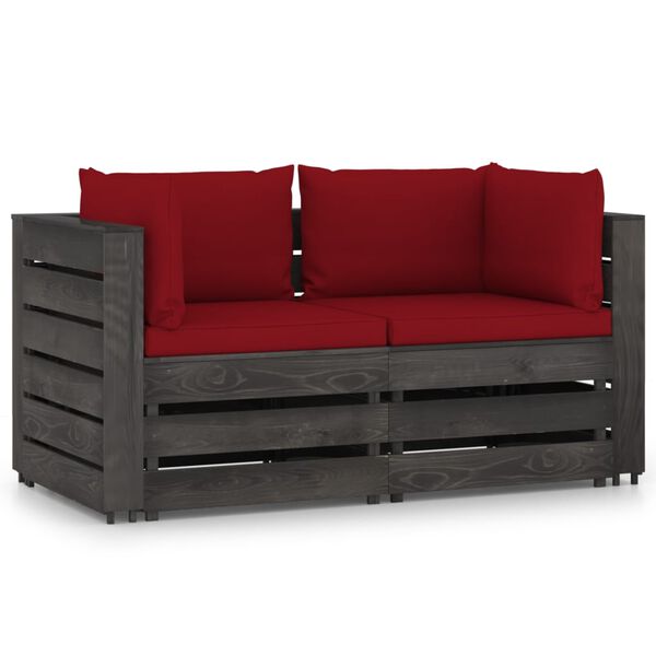 vidaXL 2-Seater Garden Sofa with Cushions Grey Impregnated Wood