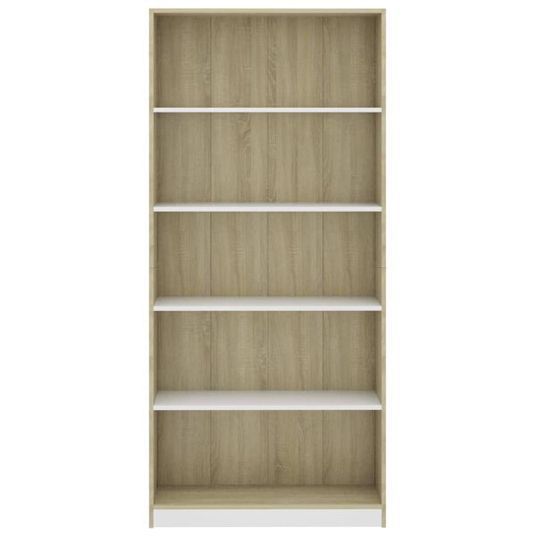 vidaXL 5-Tier Book Cabinet White and Sonoma Oak 80x24x175 cm Engineered Wood