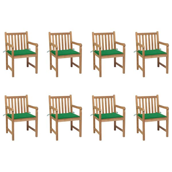 vidaXL Garden Chairs 8 pcs with Green Cushions Solid Teak Wood