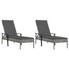 vidaXL Sun Loungers 2 pcs with Table and Cushions Grey Poly Rattan