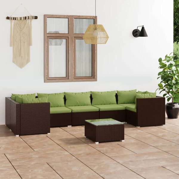 vidaXL 8 Piece Garden Lounge Set with Cushions Poly Rattan Brown