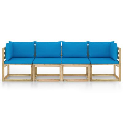 vidaXL 4-Seater Garden Sofa with Light Blue Cushions