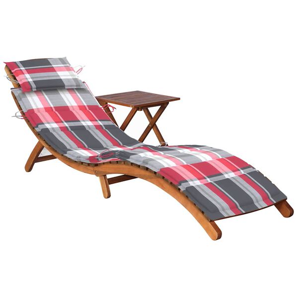 vidaXL Garden Sun Lounger with Table and Cushion Solid Acacia Wood